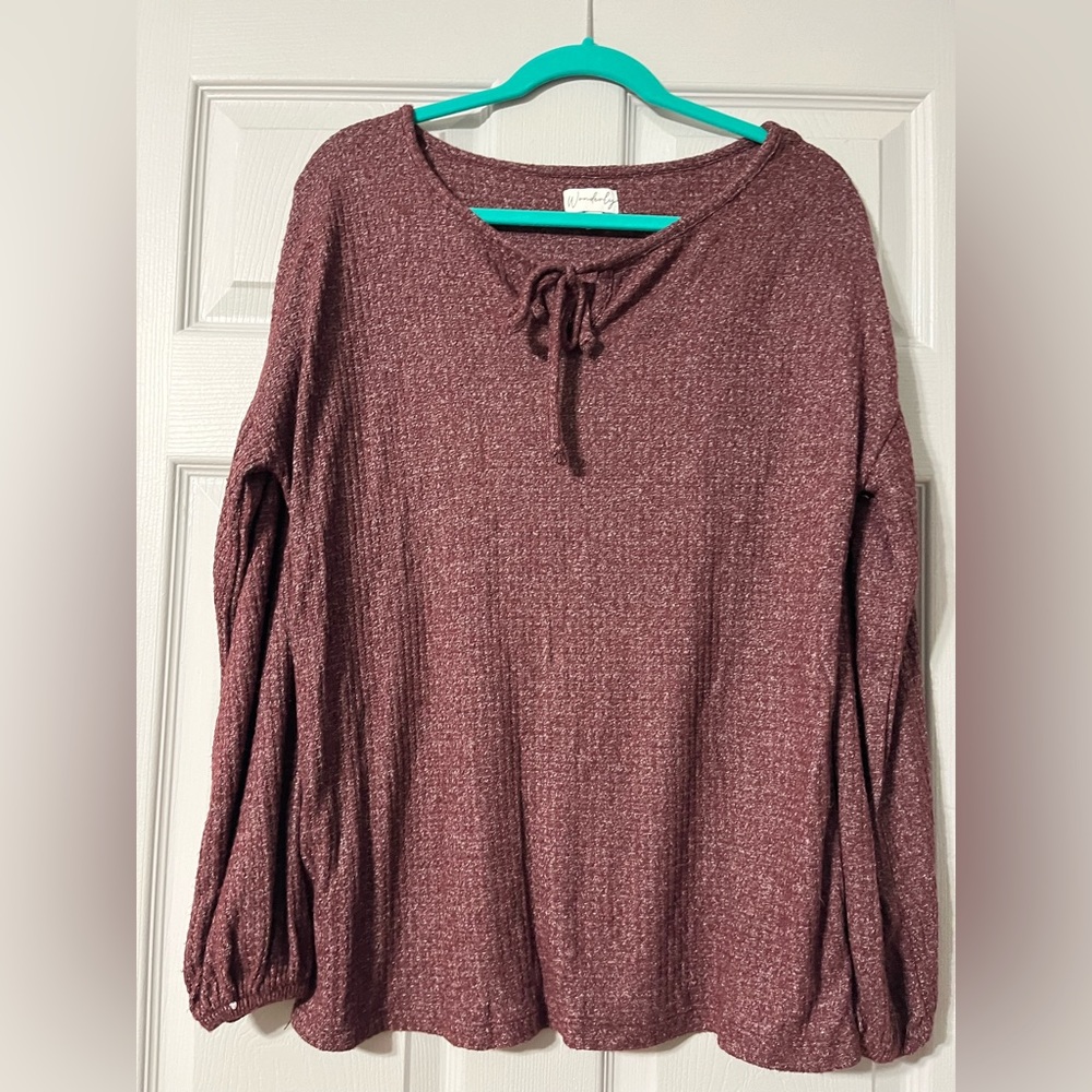 Waffle Knit Long Sleeve Burgundy